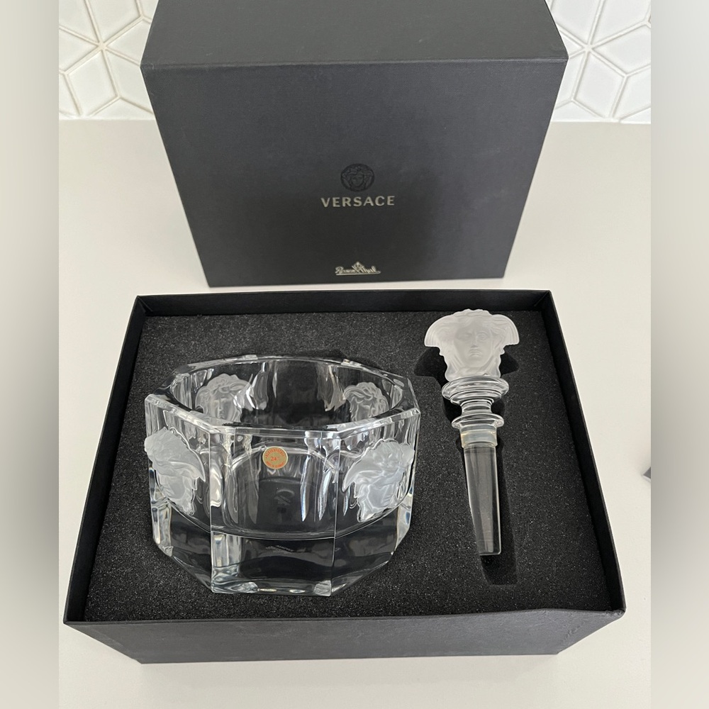 VERSACE ROSENTHAL Medusa Lumiere Crystal Bottle Coaster & Stopper Set Iconic